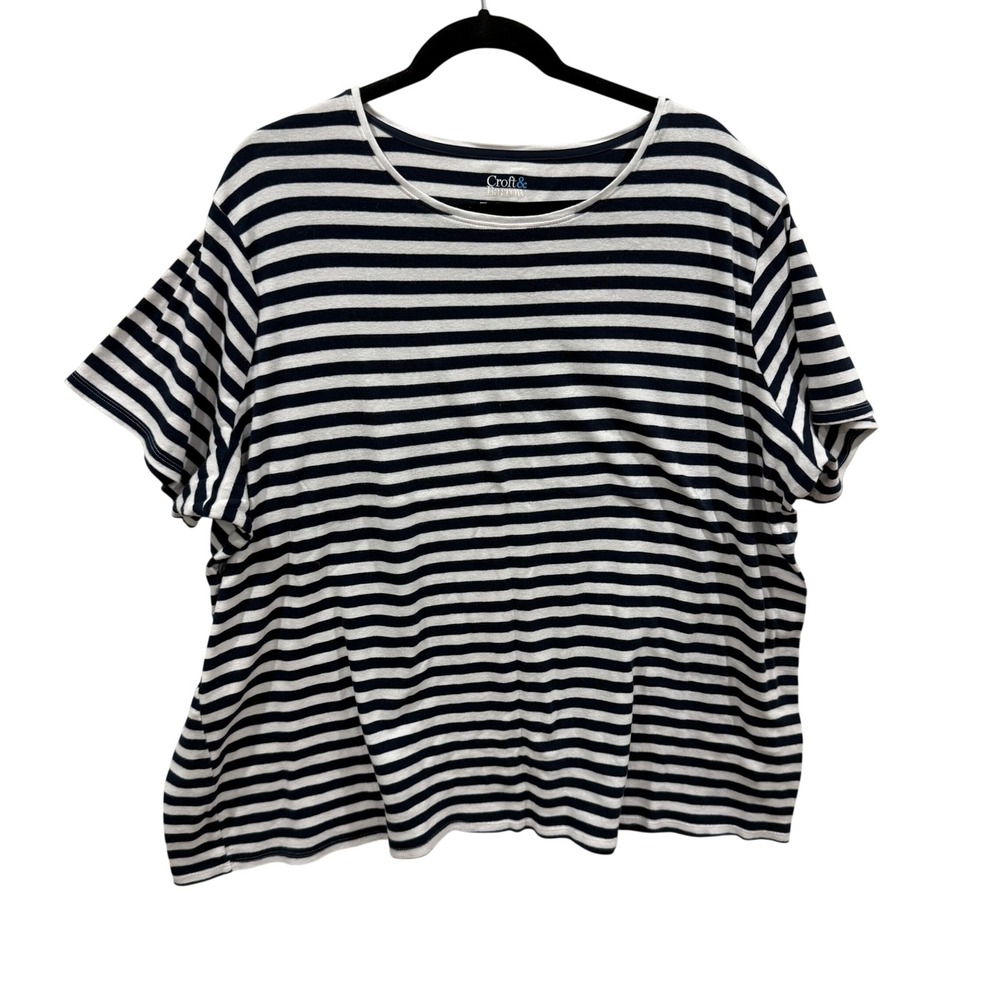 Croft & Barrow The Classic Tee Navy Blue White Striped Cotton Shirt Womens 3X